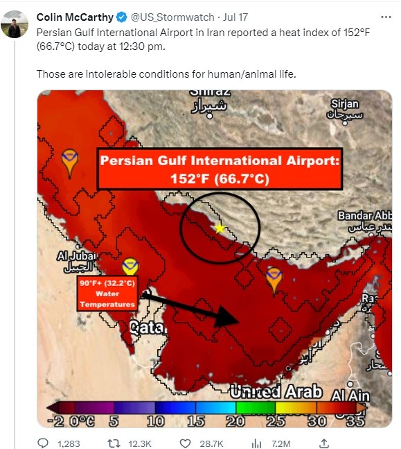 Vliegveld Iran meet gevoelstemperatuur van 66,7 graden