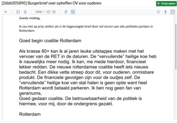 Burgerbrief over het opheffen OV voor ouderen